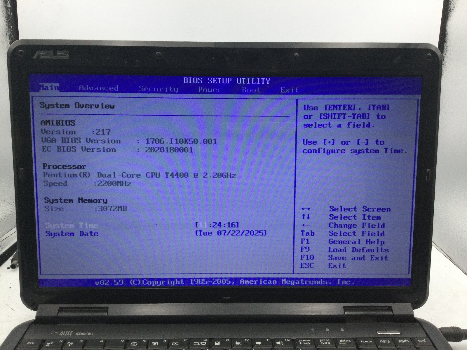 ASUS K50IJ – BOOTS TO BIOS – INTEL PENTIUM DUAL CORE – 3GB RAM – READ DESCRIP-BB
