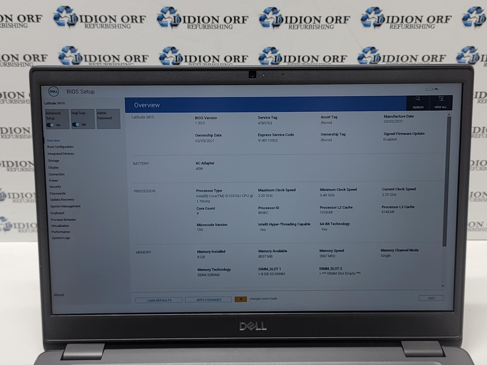 DELL LATITUDE 3410 i5 10310U 1.70 GHz 8 GB RAM NO HDD/SSD NO OS SKU 25429