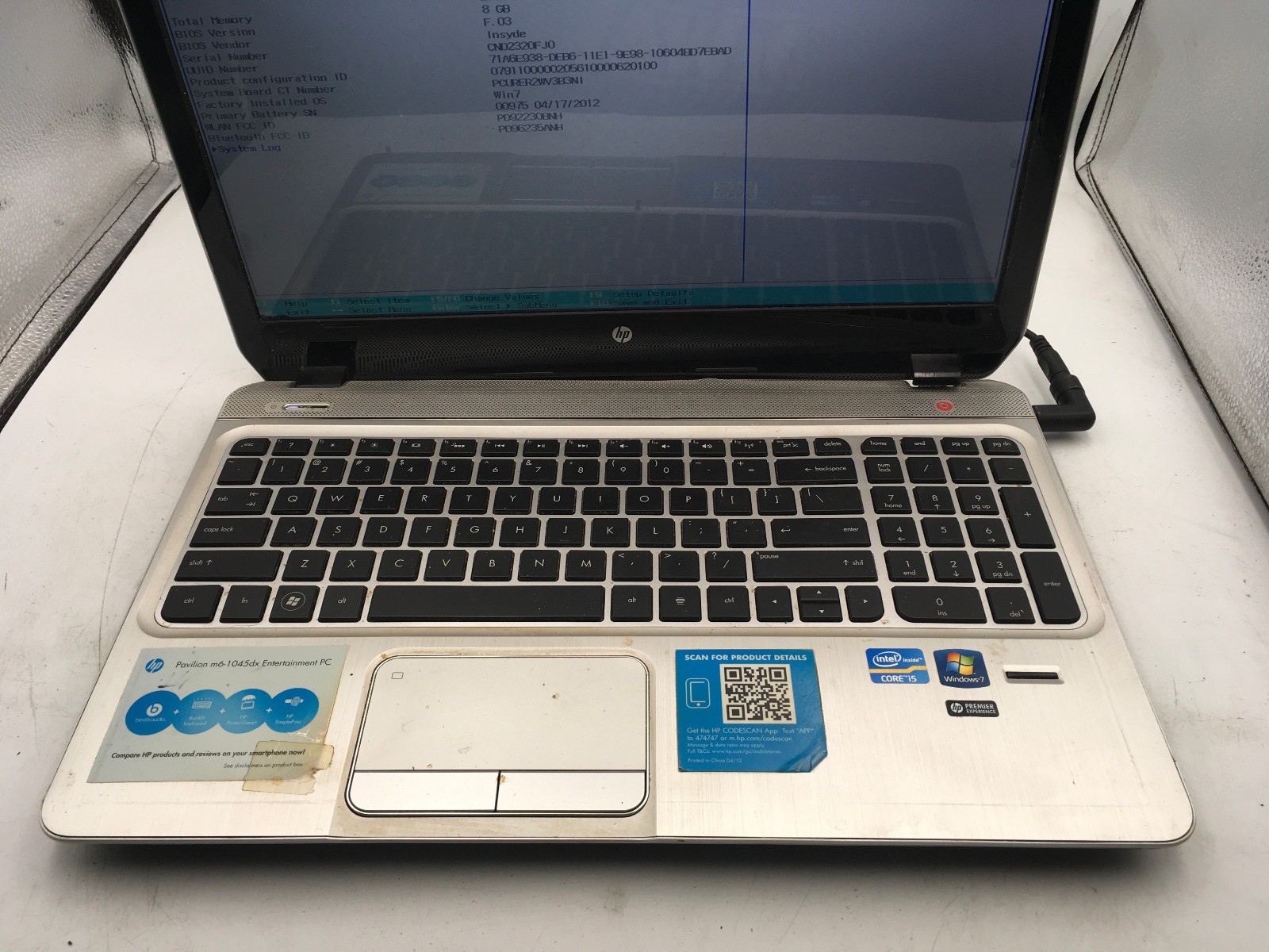HP PAVILION M6 – BOOTS TO BIOS – INTEL I5 3210M – 8GB RAM – BAD HINGE – READ -BB
