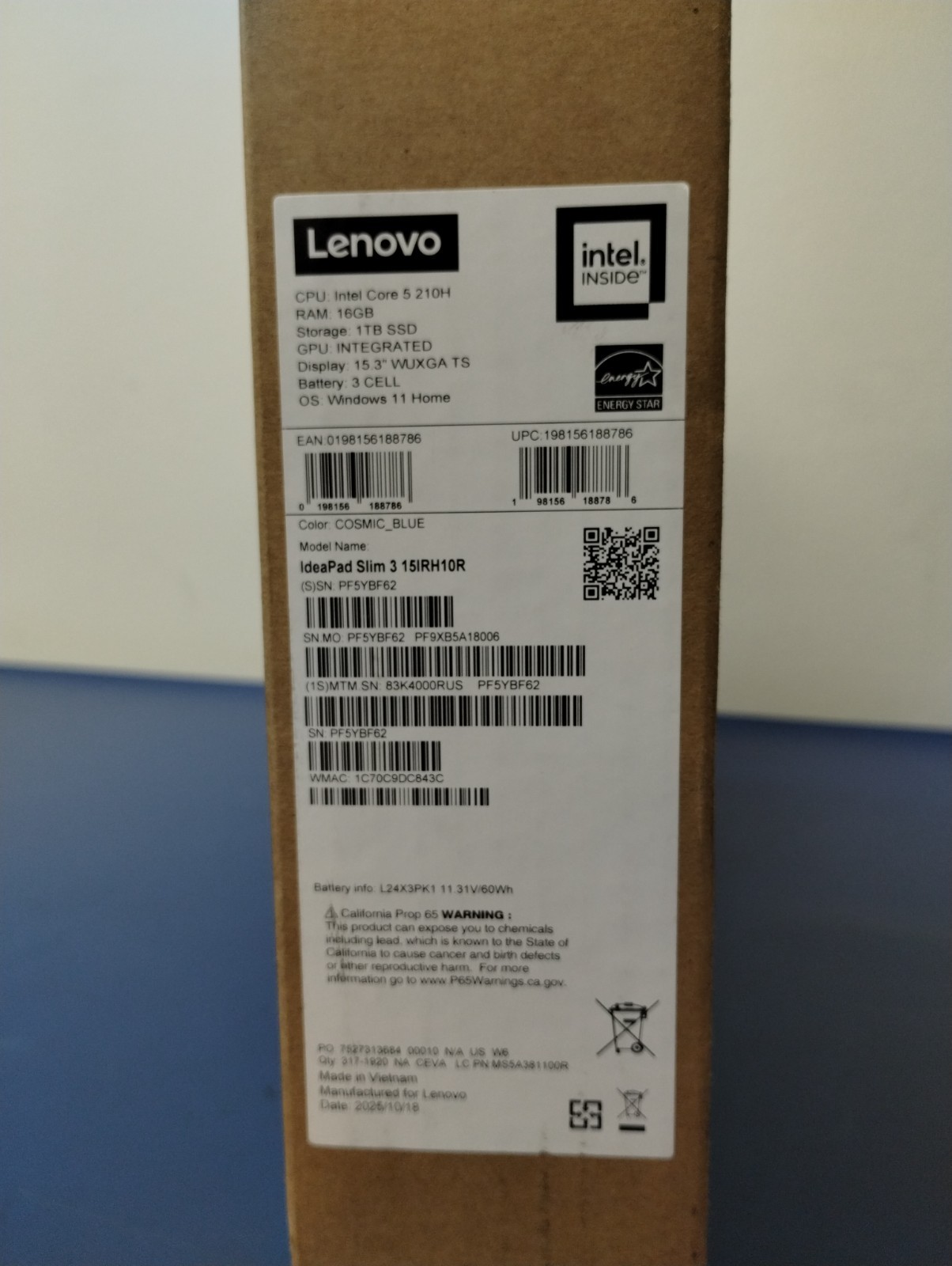 Lenovo Slim 3 15IRH10R, Intel Core 5 210H, 2.20 GHz, 16 GB RAM, 1 TB NVMe SSD