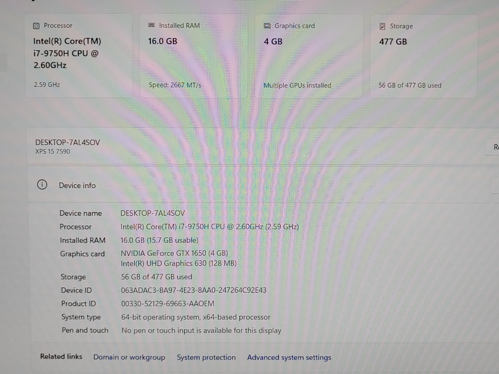 Dell XPS 15 7590 15.6″ i7-9750H 16GB 512GB M.2 SSD GTX 1650 Win11Pro **NO A/C**