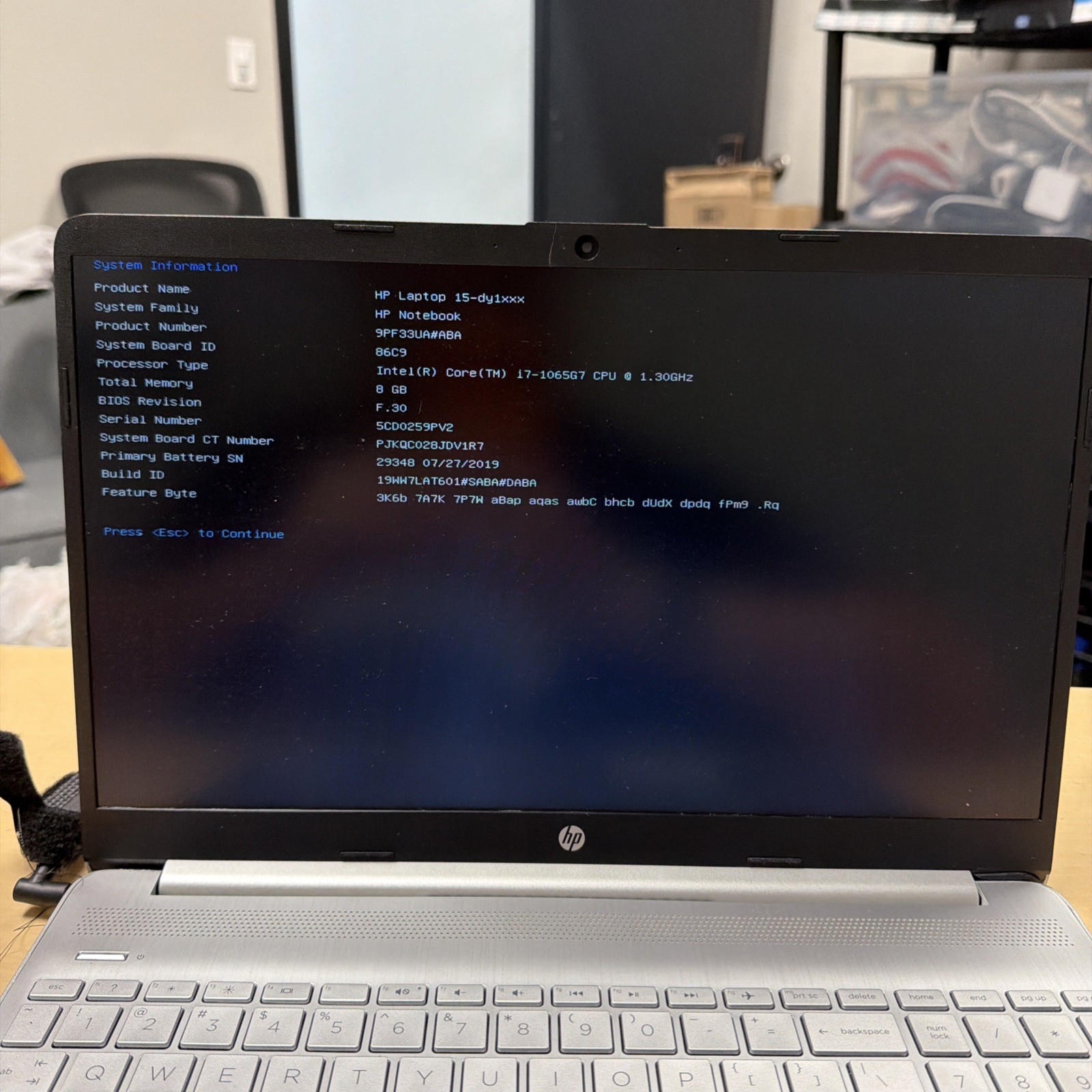 *PARTS HP NOTEBOOK 15-DY1027OD i7-1065G7 @ 1.30 GHz, 8GB RAM, NO HDD/OS