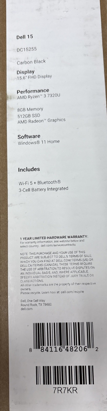 Dell Laptop Dc15255 15.6″ AMD Ryzen™ 3 7320U 512 GB SSD 8 GB LPDDR5 New & Sealed