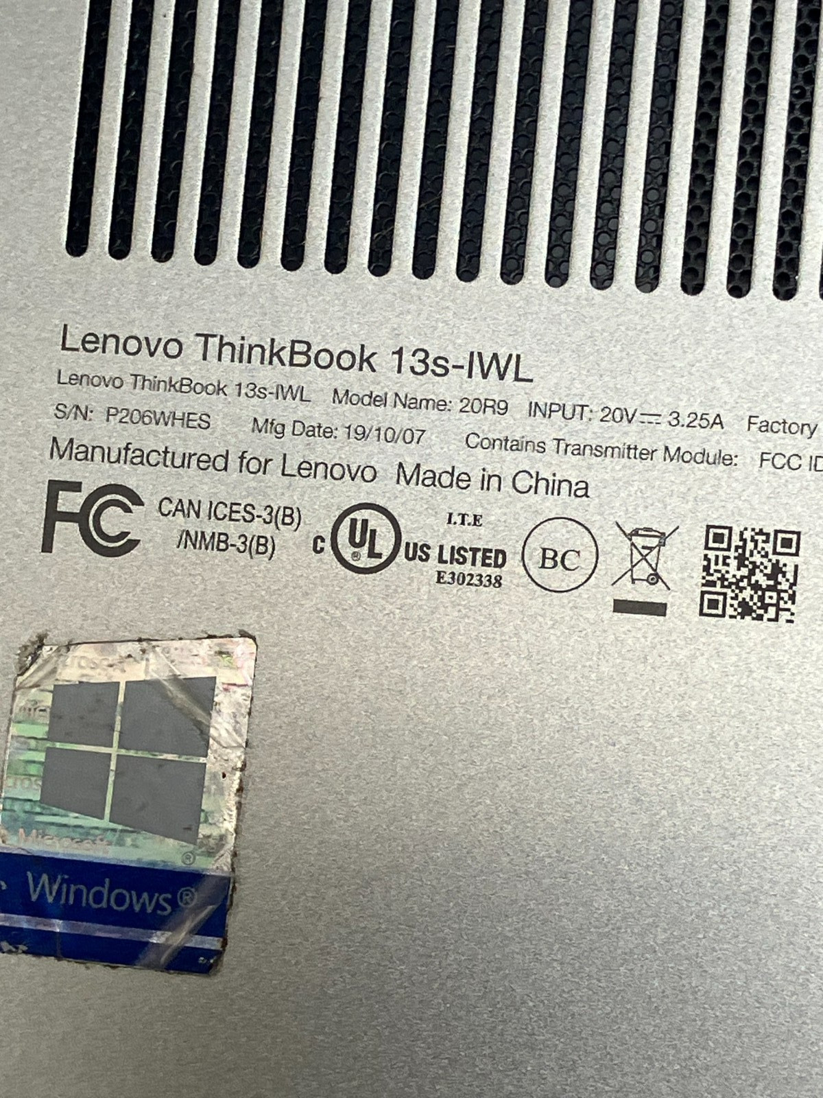 LENOVO THINKBOOK 13s-IWL CORE i5-8265U@1.6GHz 8GB RAM 256GB M.2 NVMe FOR PARTS