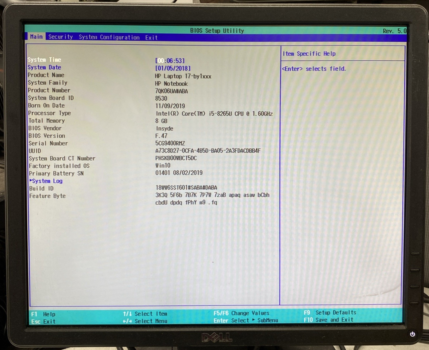 HP 17-by1053dx Intel Core i5-8265U 1.60GHz 8GB RAM No Screen No HDD No OS