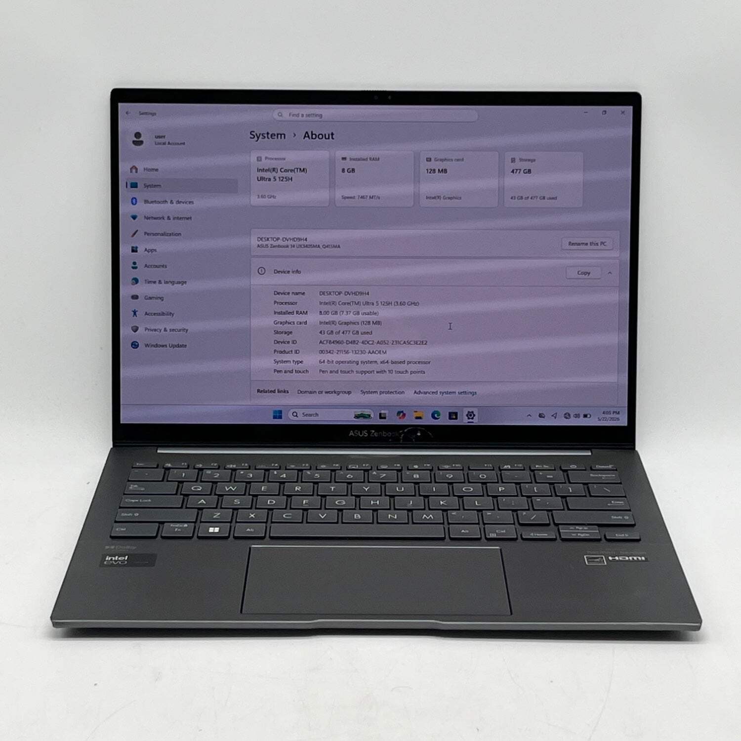 Broken Asus Zenbook 14 Q415M 14″ Core Ultra 5 125H 3.6GHz 8GB RAM 512GB SSD READ