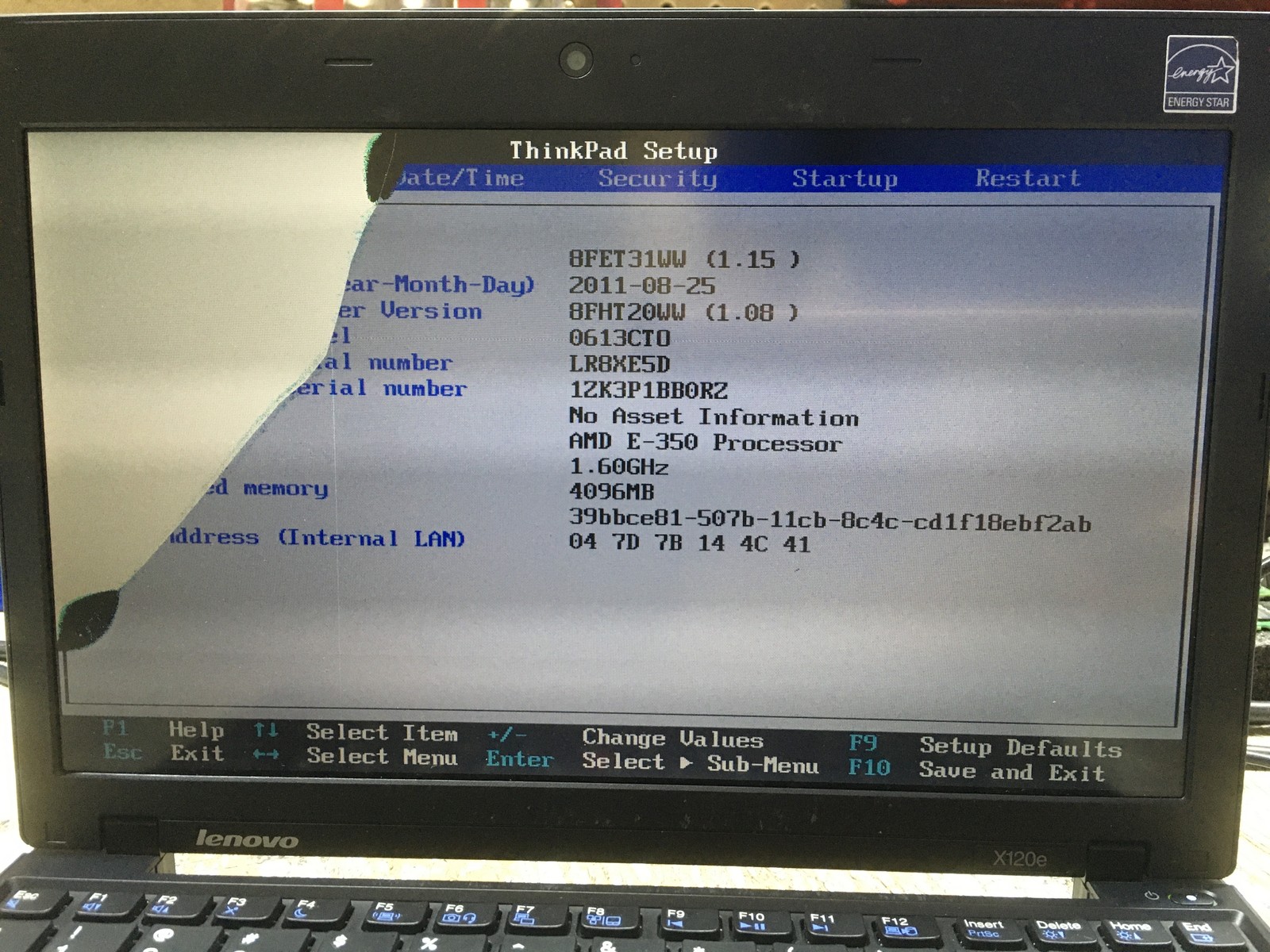 Lenovo ThinkPad X120E AMD Fusion E-350 1.6GHz 4 GB NO HDD No Batt