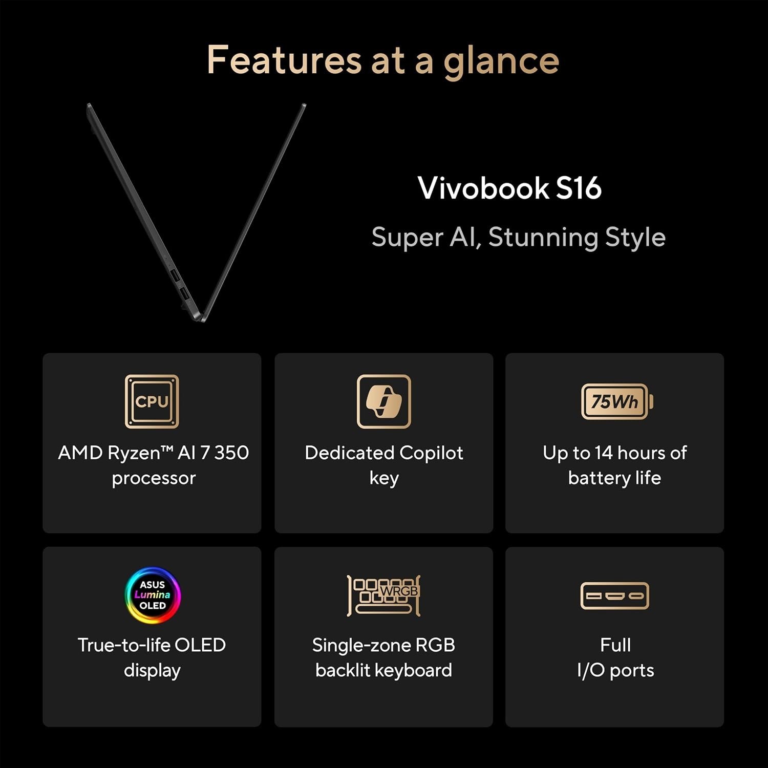 Asus Vivobook S16 16″ 3K OLED 120Hz Laptop AMD Ryzen AI 7 350 16GB RAM 2TB SSD
