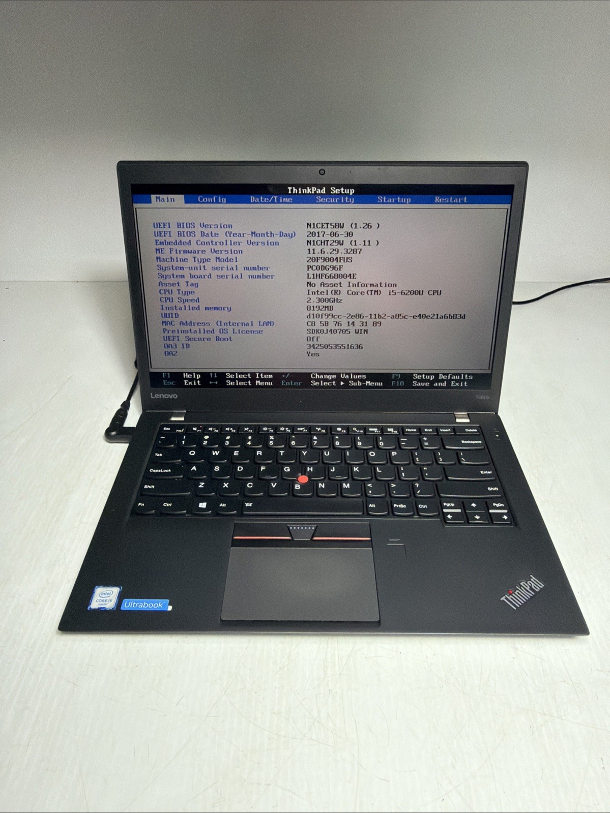 Lenovo Thinkpad T460s 14″ Laptop i5-6200u 8gb Ram No Drives Boots Bios