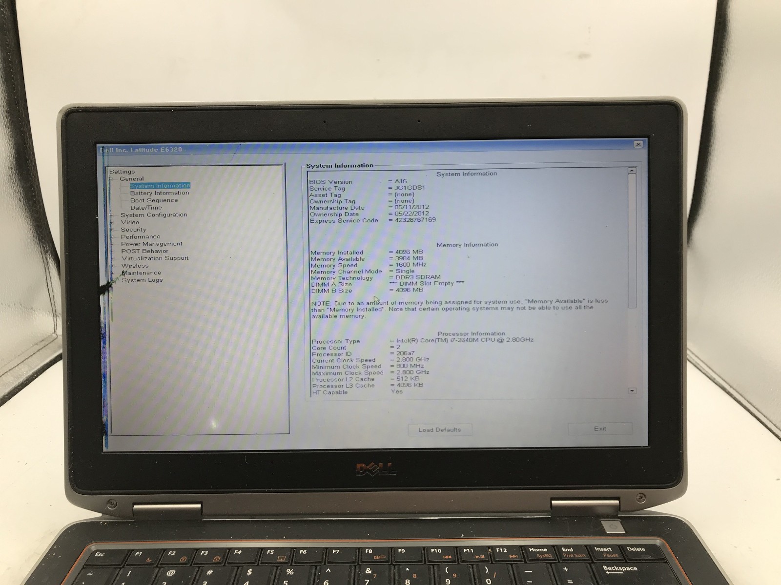 DELL LATITUDE E6320 – BOOTS TO BIOS – INTEL I7 2640M – NO RAM – READ DESC – BB!