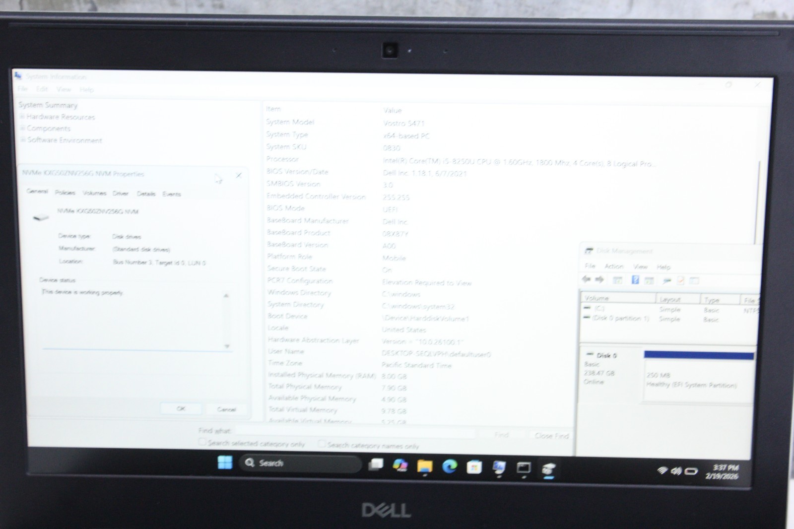 Dell Vostro 5471 | Cosmetic Grade C | i5-8250U, 8GB Ram, 256GB NVMe, Win 11 P