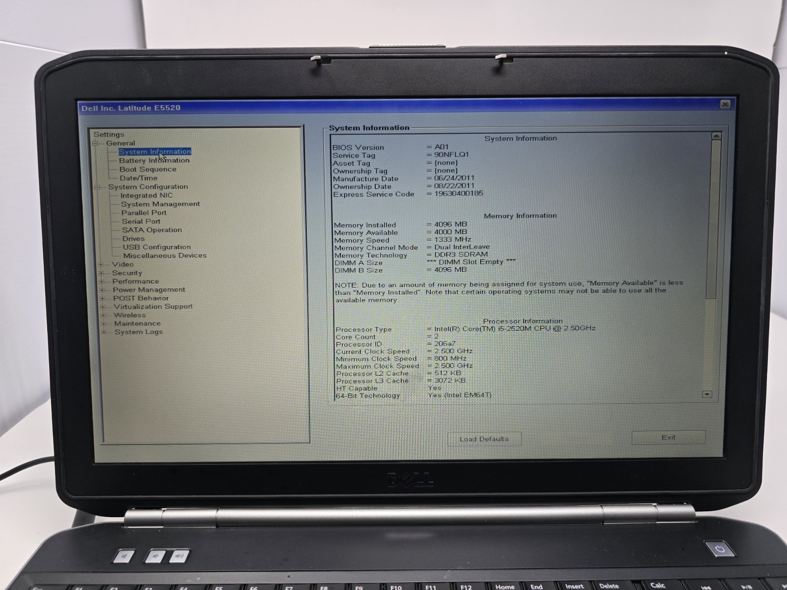 Dell Latitude E5520 Laptop Intel Core i5-2520M @2.50GHz 4GB RAM NO HDD OS #60