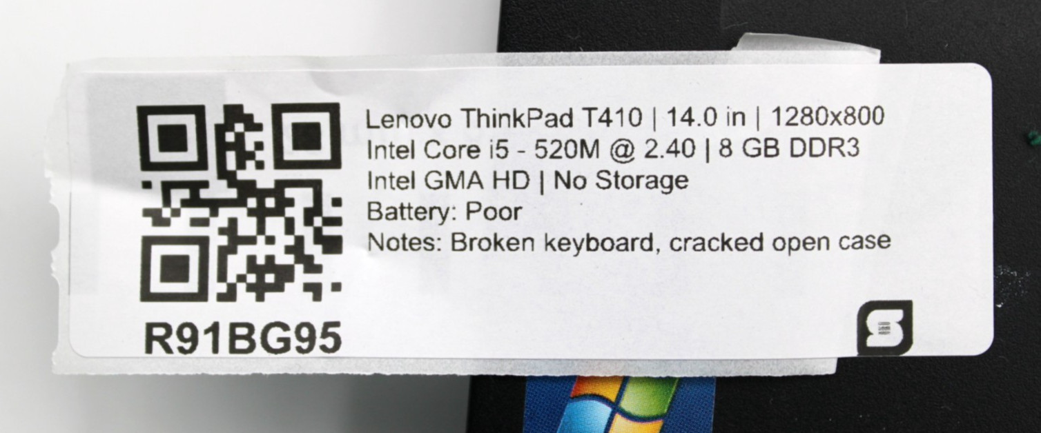 Lenovo ThinkPad T410 i5-520M@2.4GHz 8GB DDR3 NO STORAGE OR OS *USED/TESTED*