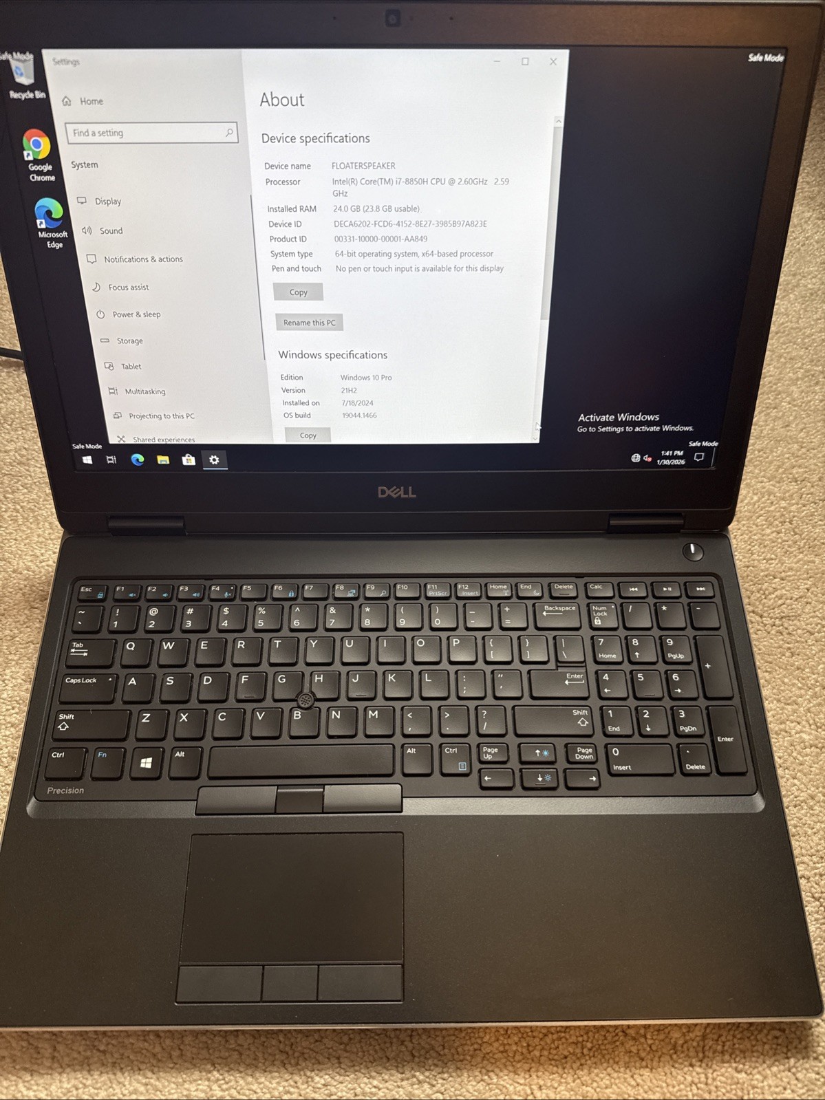 Dell Precision 7530 I7-8850H, 24GB RAM, Win10 Pro