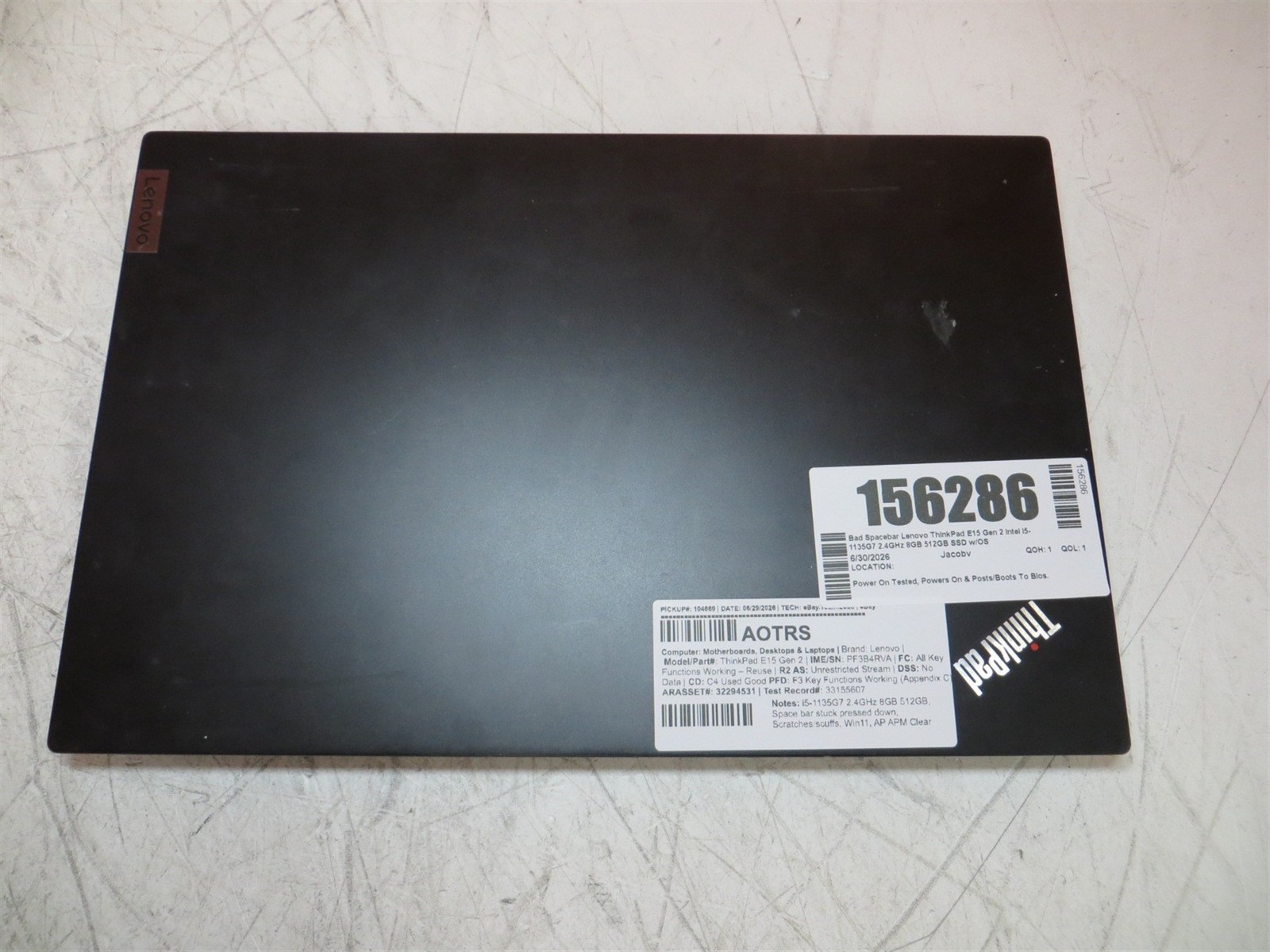 Stuck Spacebar Lenovo ThinkPad E15 Gen 2 Intel i5-1135G7 2.4GHz 8GB 512GB w/OS