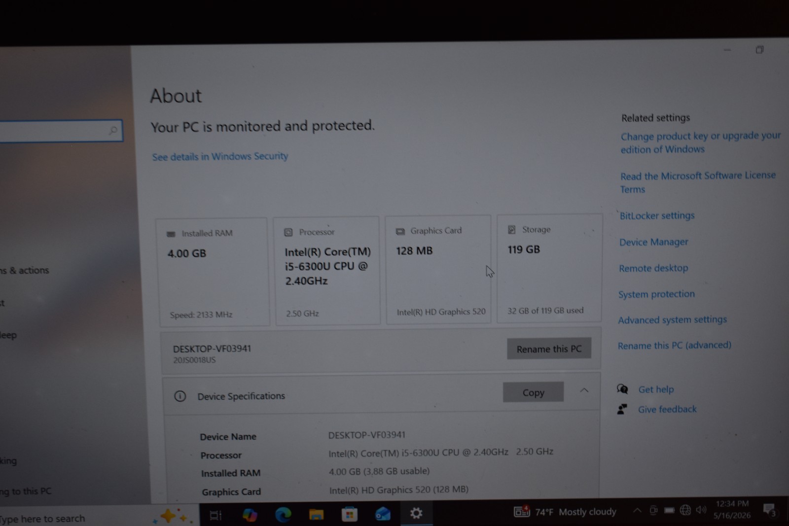 Lenovo ThinkPad T470s Core i5-6300U 2.4GHz 4GB 128GB SSD Windows 10 Pro Webcam