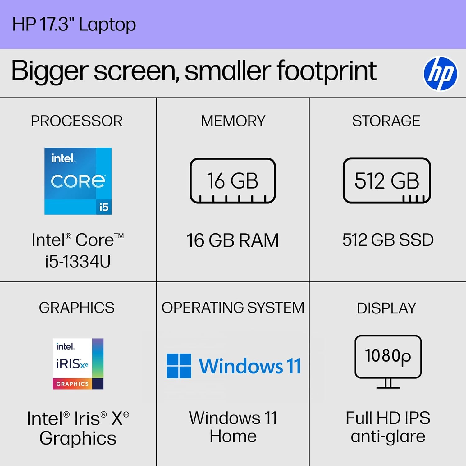HP 17.3″ FHD Laptop Intel Core i5-1334U, 16 GB RAM, 512 GB SSD 17-cn3399nr