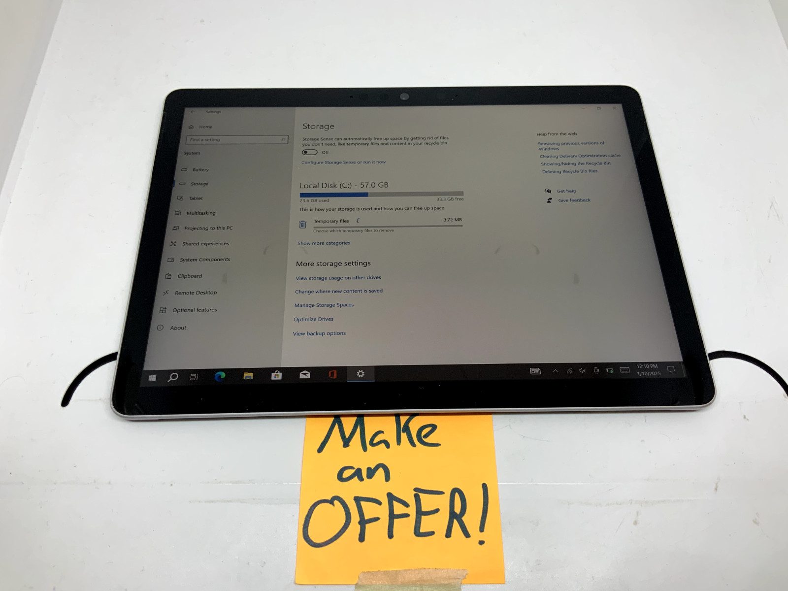 Microsoft Surface Go 2 (10.5″, Intel Pentium 4425Y, 4GB, 64GB, 1926) w/ Charger