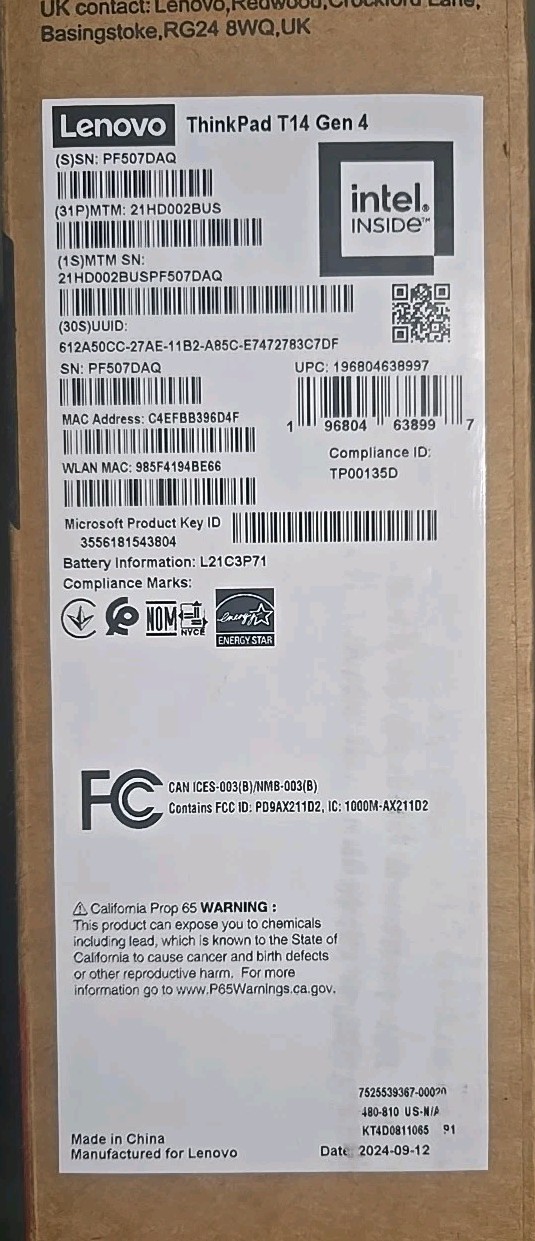 Lenovo ThinkPad T14 Gen 4 – i7 13th Gen 16GB 512GB SSD – Open Box – WARRANTY