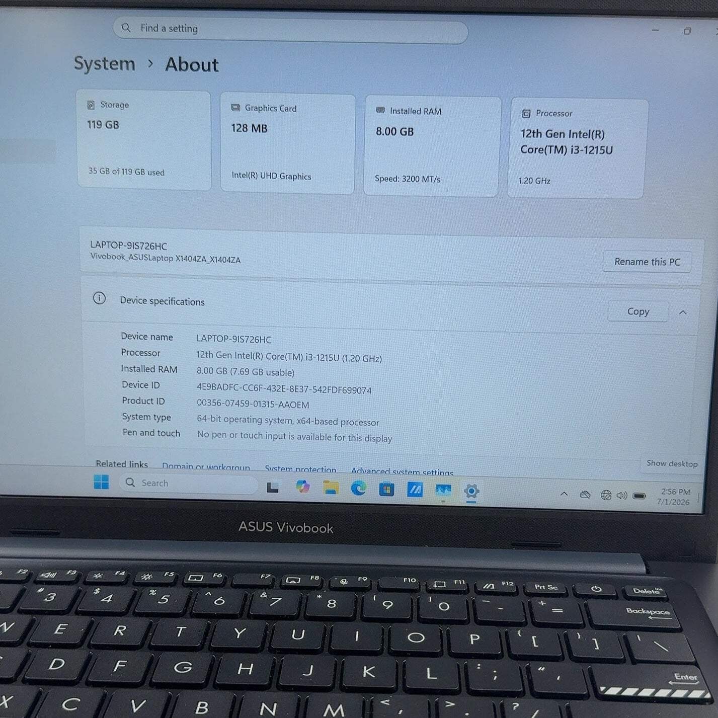 Asus Vivobook 14 X1404ZA 14″ i3-1215U 4.4Ghz 8GB RAM 128GB SSD
