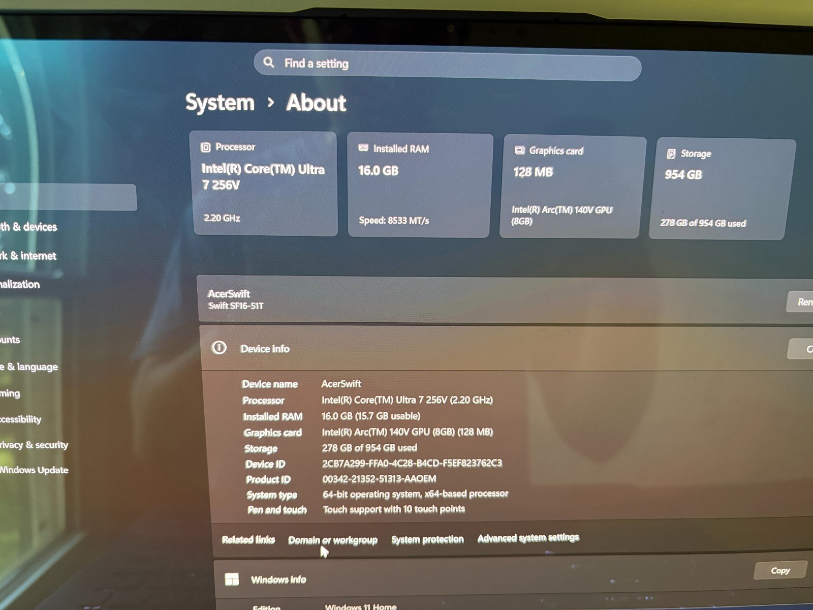 Acer Swift 16 SF16-51T 16″ Intel Core Ultra 7 256V 16GB 1TB SSD Damaged Read