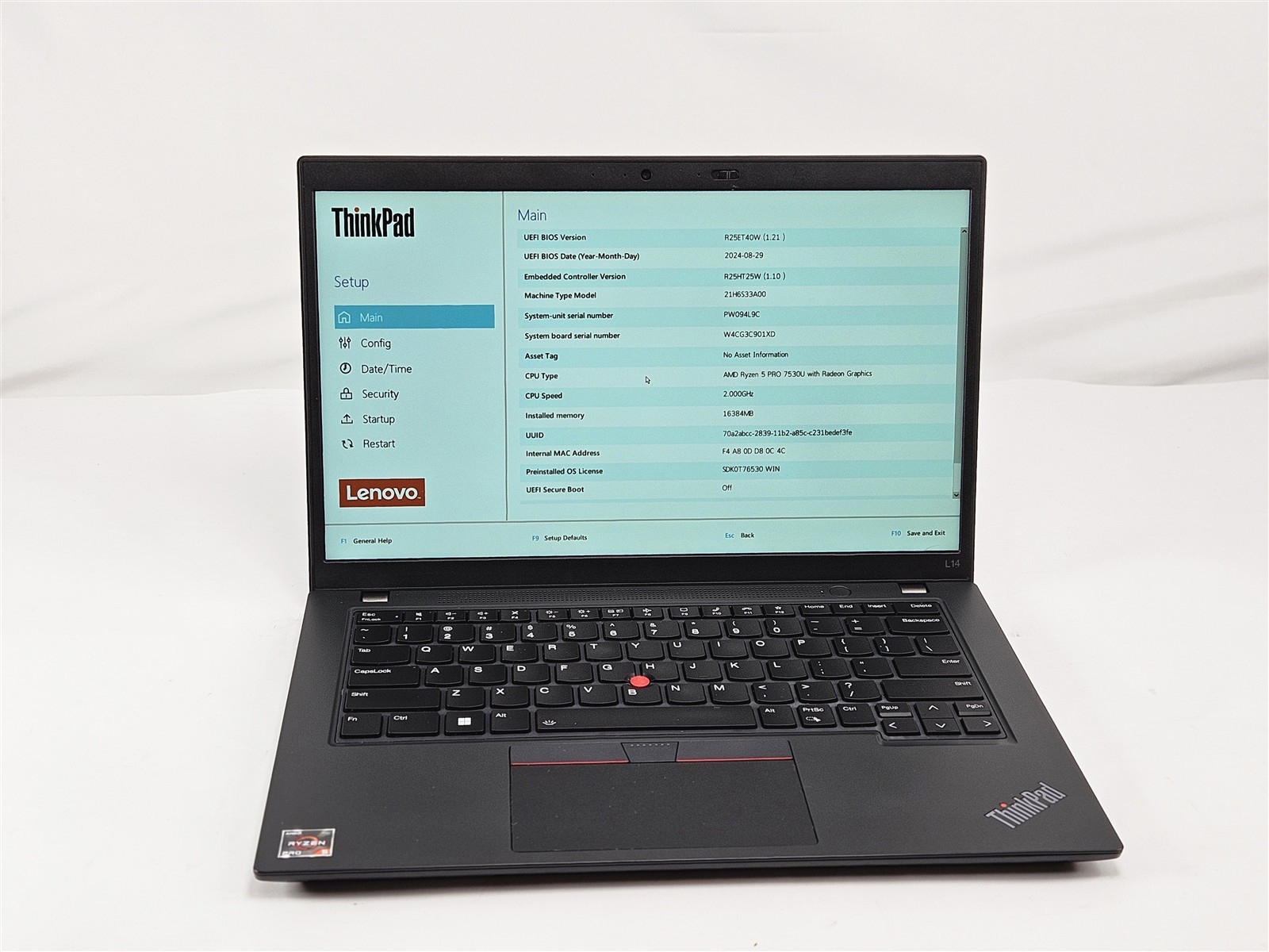14″ Lenovo ThinkPad L14 Gen 4 AMD Ryzen 5 Pro 7530U 16GB No Storage Laptop