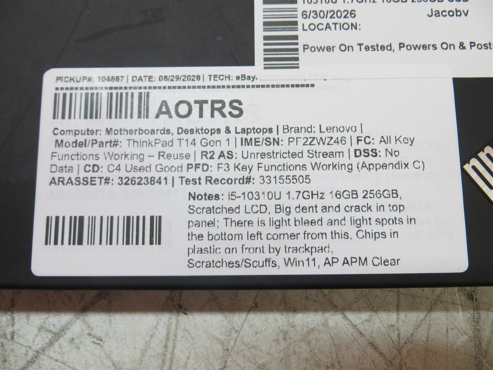 Screen Issues Lenovo ThinkPad T14 Gen 1 Intel i5-10310U 1.7GHz 16GB 256GB SSD