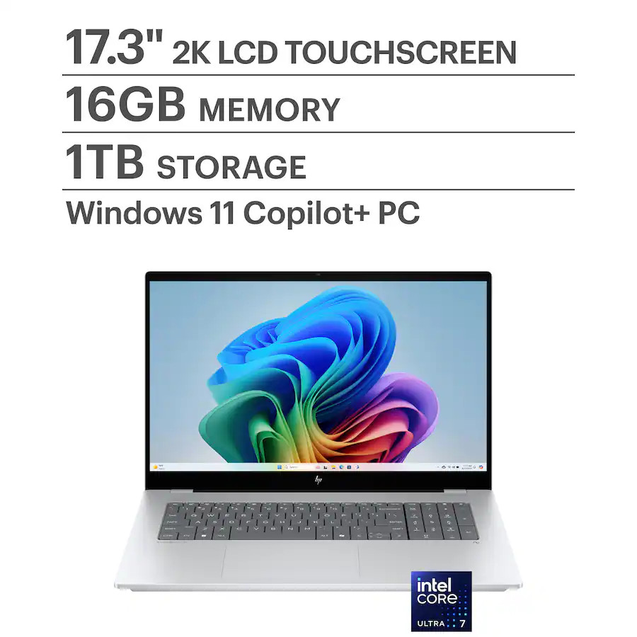 HP OmniBook X Copilot+ 17.3″ 2K Touch Laptop Intel Ultra 7 256 V, 16GB 512 SSD