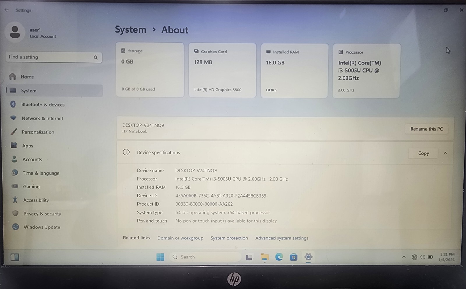 Used HP Pavilion Series 15″ Laptop. Intel Core i3 Processor/16GB RAM/147GB HDD.