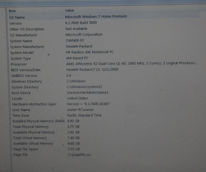 HP Pavilion DV6 Notebook PC_AMD Athlon X2 Dual Core QL-60 @ 1.90 GHz._4GB RAM.