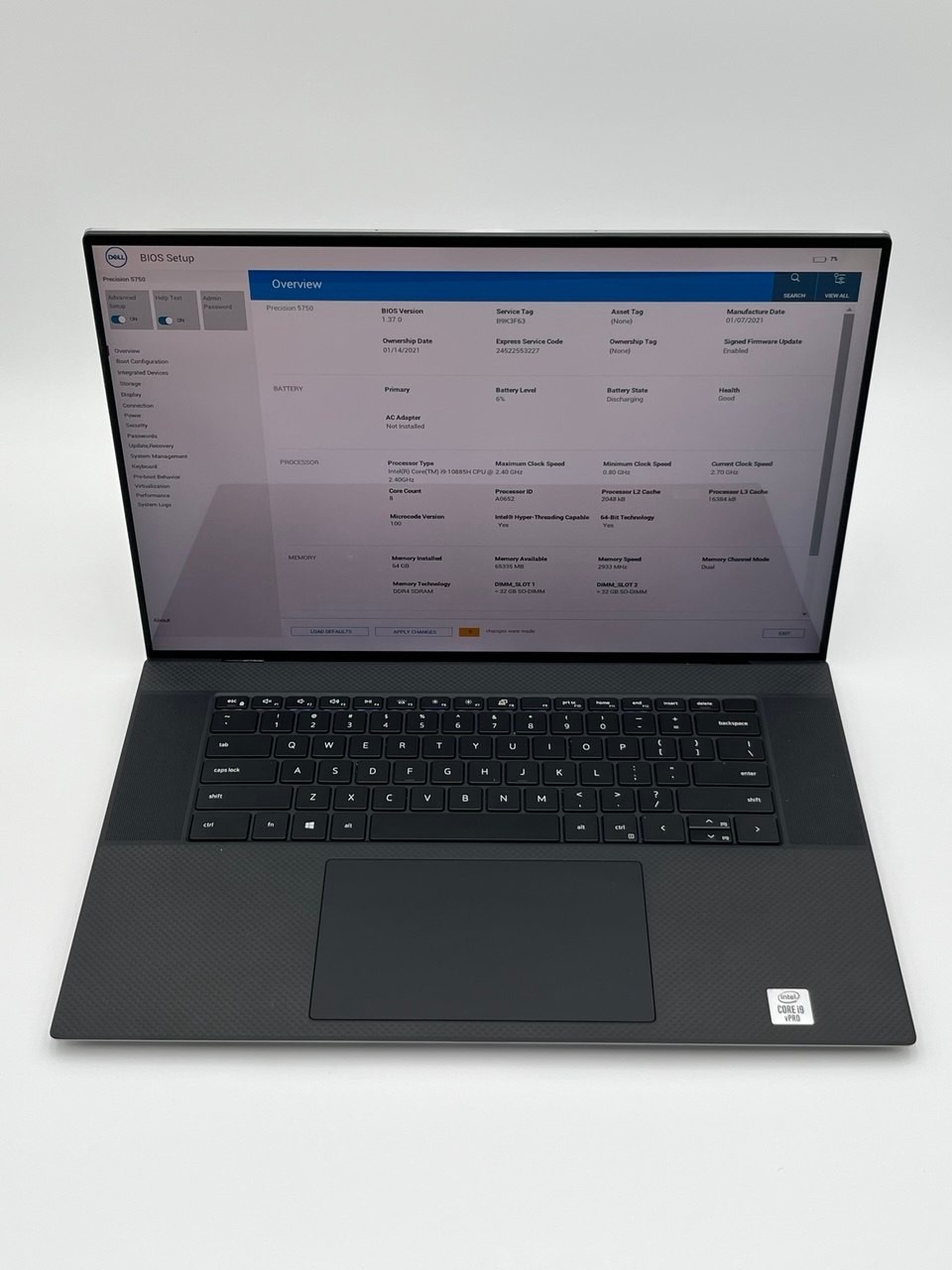 DELL PRECISION 5750 17” I9-10885H 2.40GHZ 64GB RAM 1TB RTX 3000 4K TOUCHSCREEN
