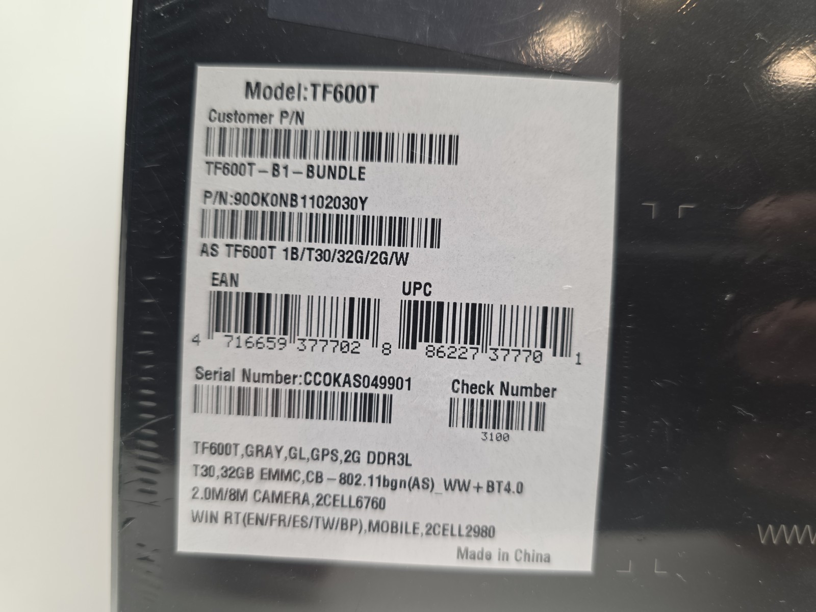 ASUS VIVOTAB RT TF600T 32GB, WI-FI, 10.1” TF600T 1B/t30/32G/2G/W