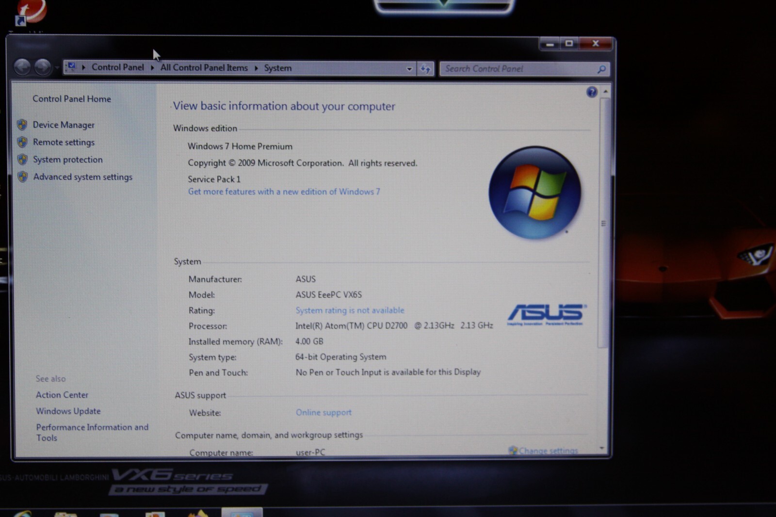 Netbook, ASUS Lamborghini Eee PC, VX6S, Intel Atom D2700, 4GB, 12.1”
