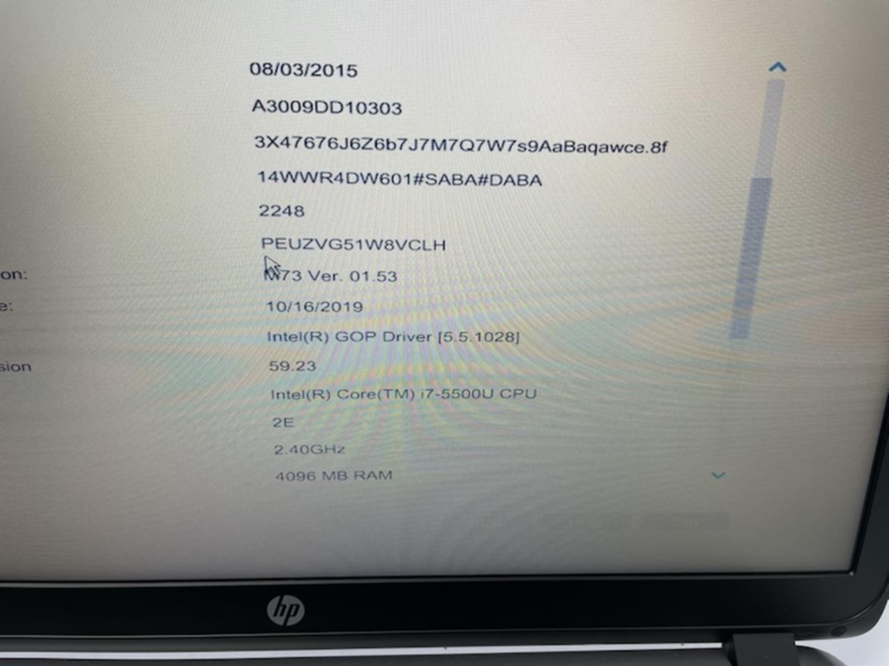 HP PROBOOK 450 G2 Laptop w/ INTEL CORE i7-5500U 2.40 GHZ + 4 GB | No HD / OS