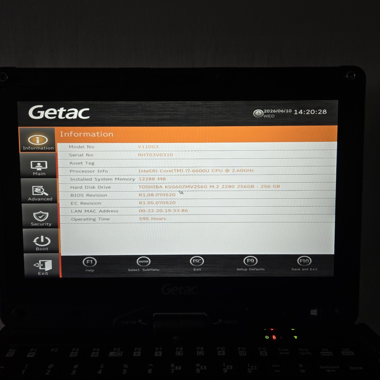 Getac V110 G3 Toughbook i7-6600U 2.60GHz 256GB SSD 12GB Ram Win10P – Grade B+