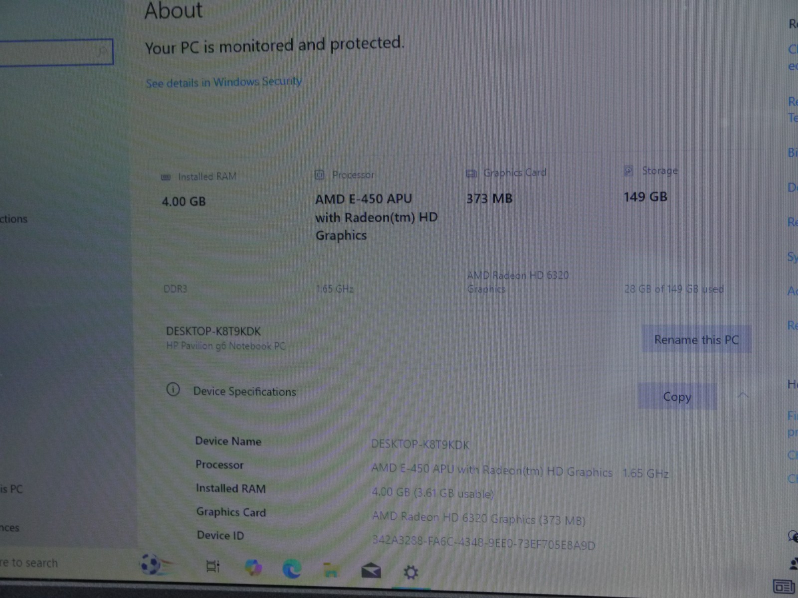 HP Pavilion G6 15.6″ Laptop – AMD E-450 / 4GB Ram / 160GB HDD / Win10