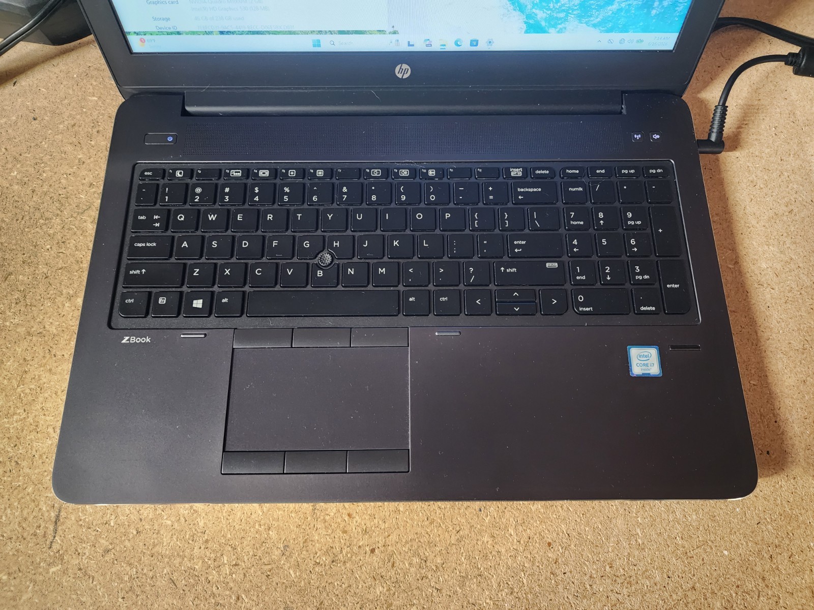 HP ZBook 15 G3 i7-6700HQ 2.6GHz 8GB RAM 256GB SSD W11 Pro M1000M GPU Bad KB