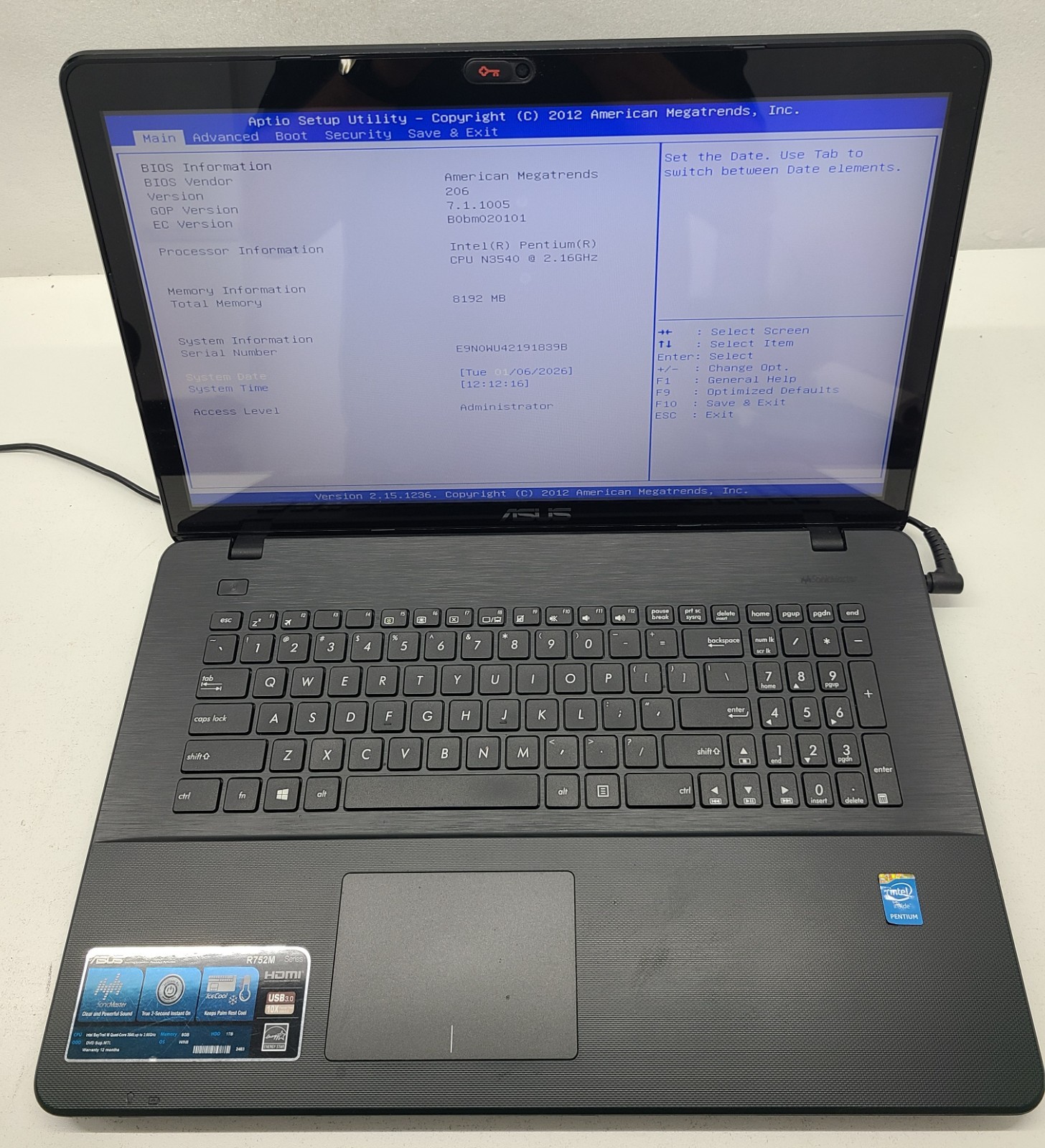 ASUS R752MA-MH21TQ 17.3″ Laptop Intel Pentium N3540 8GB Ram NO HD/OS (FL)