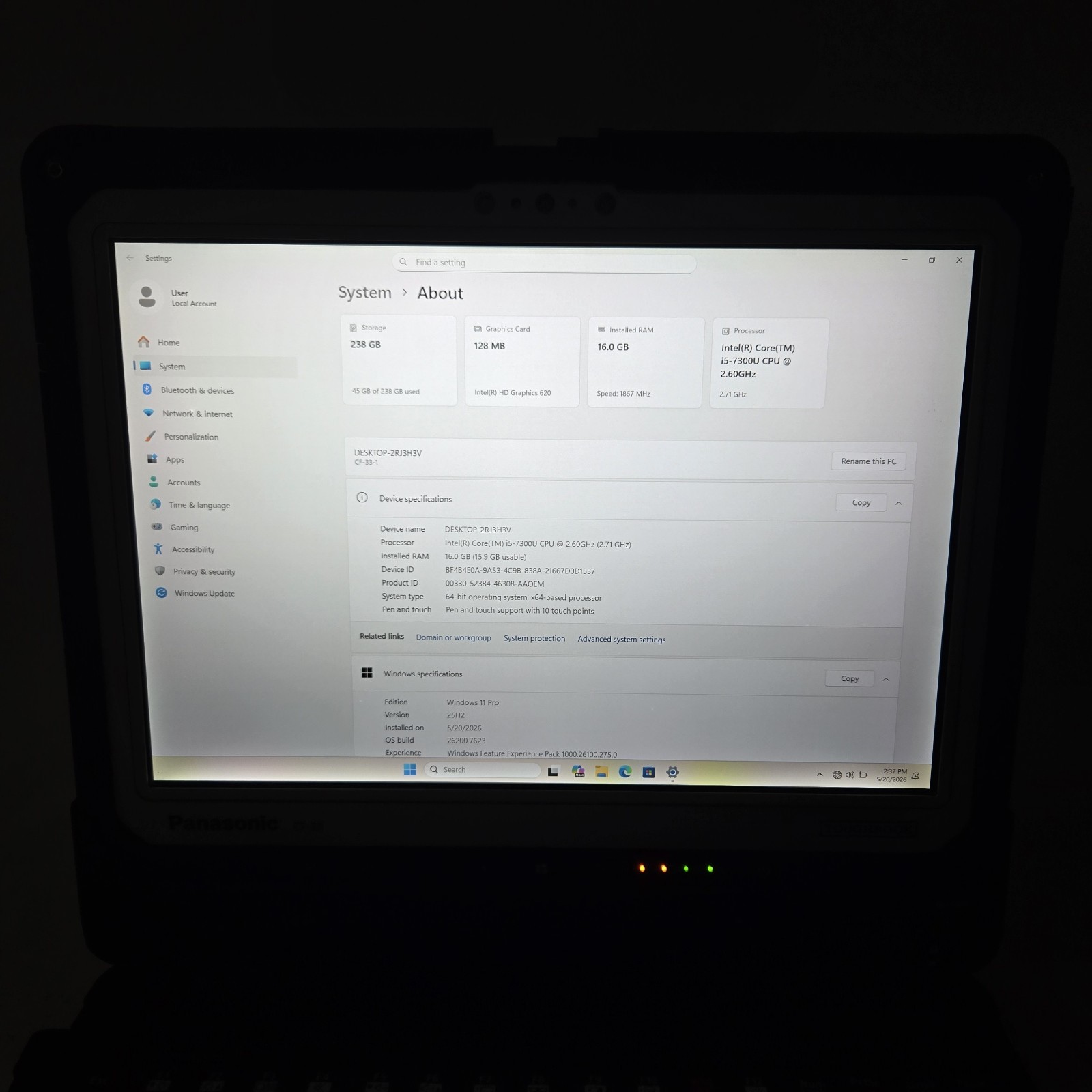 Panasonic Toughbook CF-33 i5-7300U 2.6GHz 256GB SSD 16GB Ram 4G – GPS – Grade B
