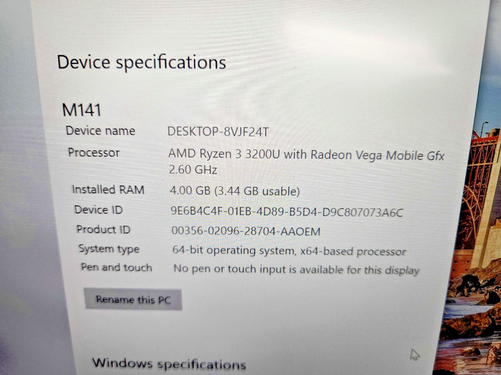 MOTILE M141 14″ Laptop – AMD Ryzen 3 3200U 4GB RAM 128GB SSD WIN10 – New Battery
