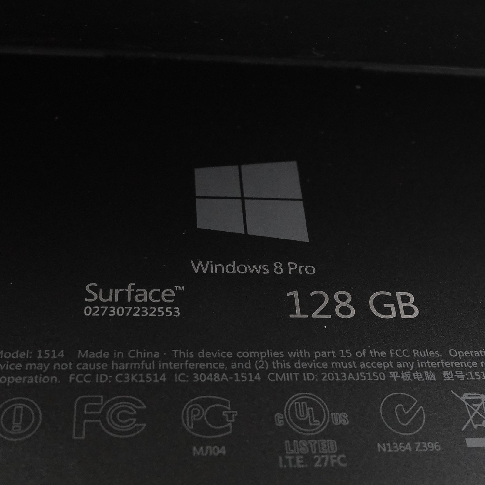 Microsoft Surface Pro Tablet 128 GB Hard Drive 4 GB RAM Windows 8 Pro Model 1514