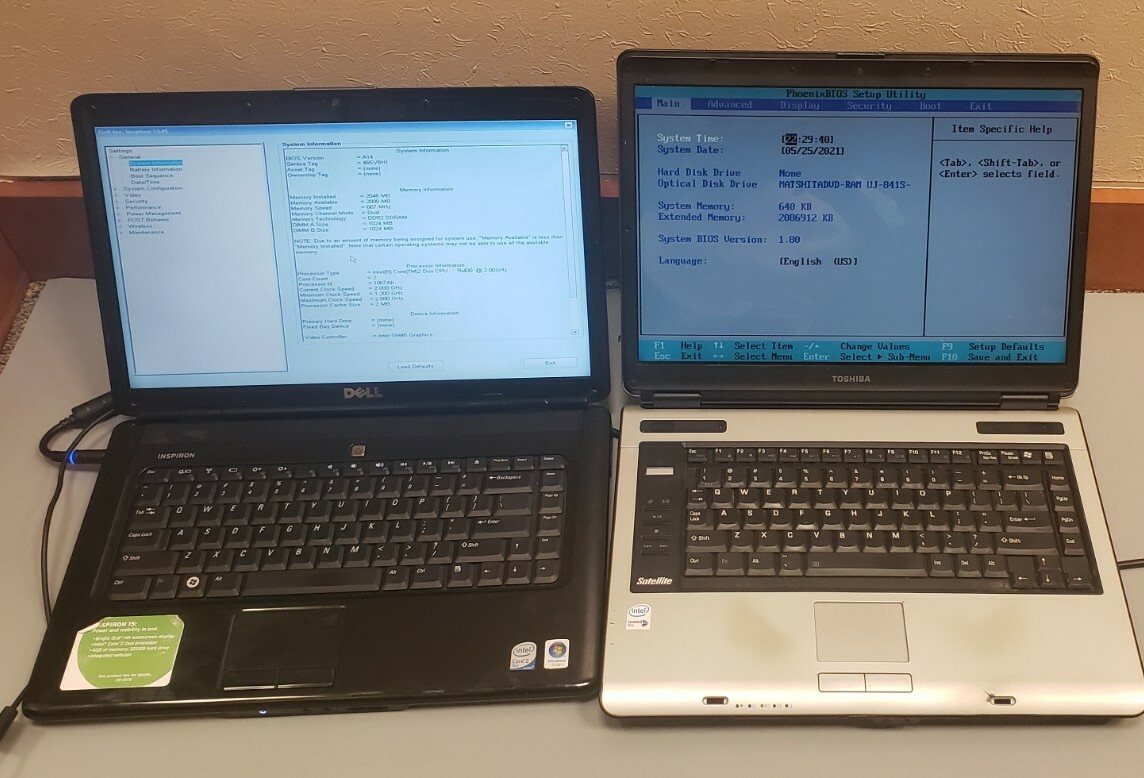 Lot of 2 Toshiba Satellite A105 Intel /Inspiron 1545 C2D 2GB RAM 0GB HDD PARTS