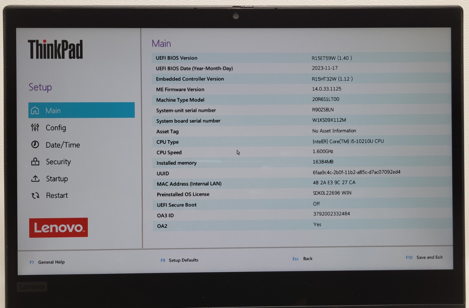 THINKPAD L13 YOGA i5-10210U 16GB RAM NO ADAPTER (UID TEBC706CE6)