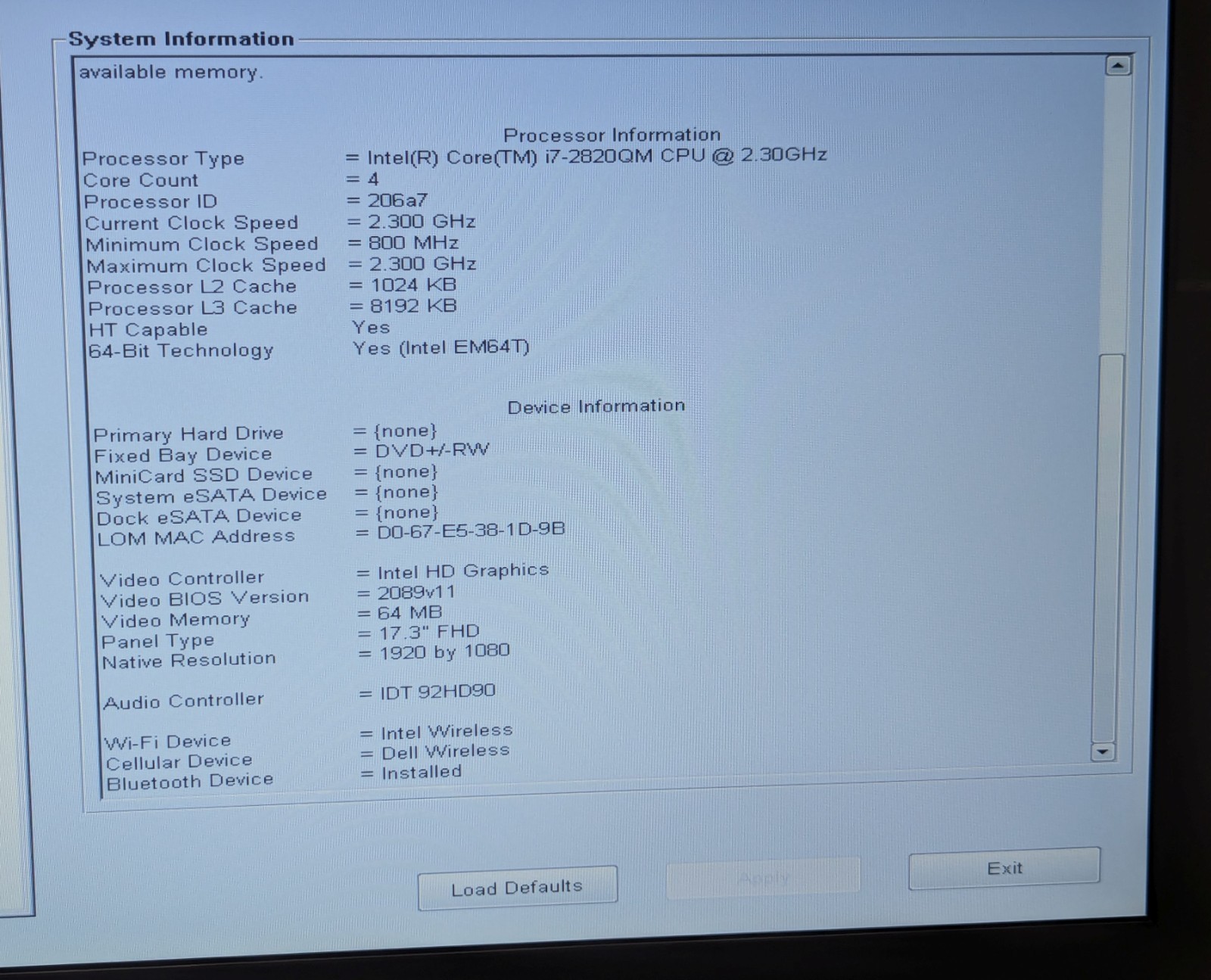 Incomplete Dell Precision M6600 17.3″ Laptop i7-2820QM 2.30GHz 8GB RAM NVIDIA