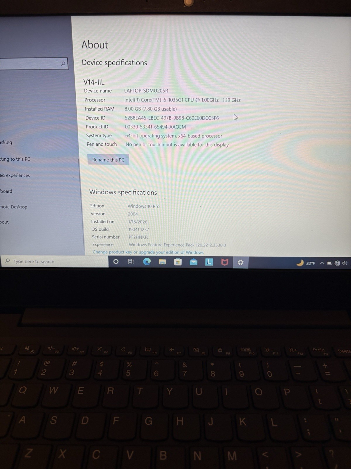 Lenovo 82C4 Laptop Core i5-1035G1 1.00GHz 8GB RAM 256GB SSD Windows 10 Pro
