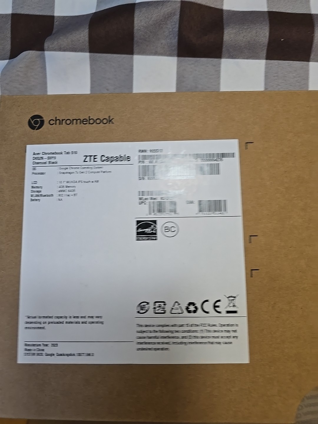Acer Chromebook Tab 510 10.1” 4GB 64GB Snapdragon + Rugged Case Charger D652N