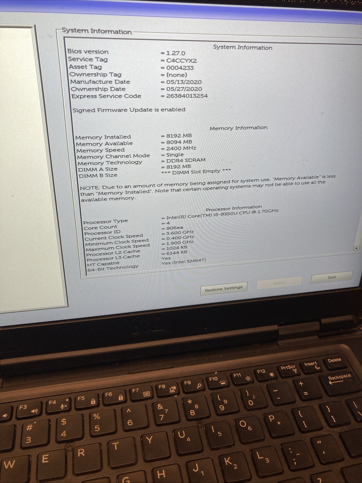 Dell Latitude 5424 Rugged 14″ FHD Intel i5-8350U 8GB RAM No HDD No Battery