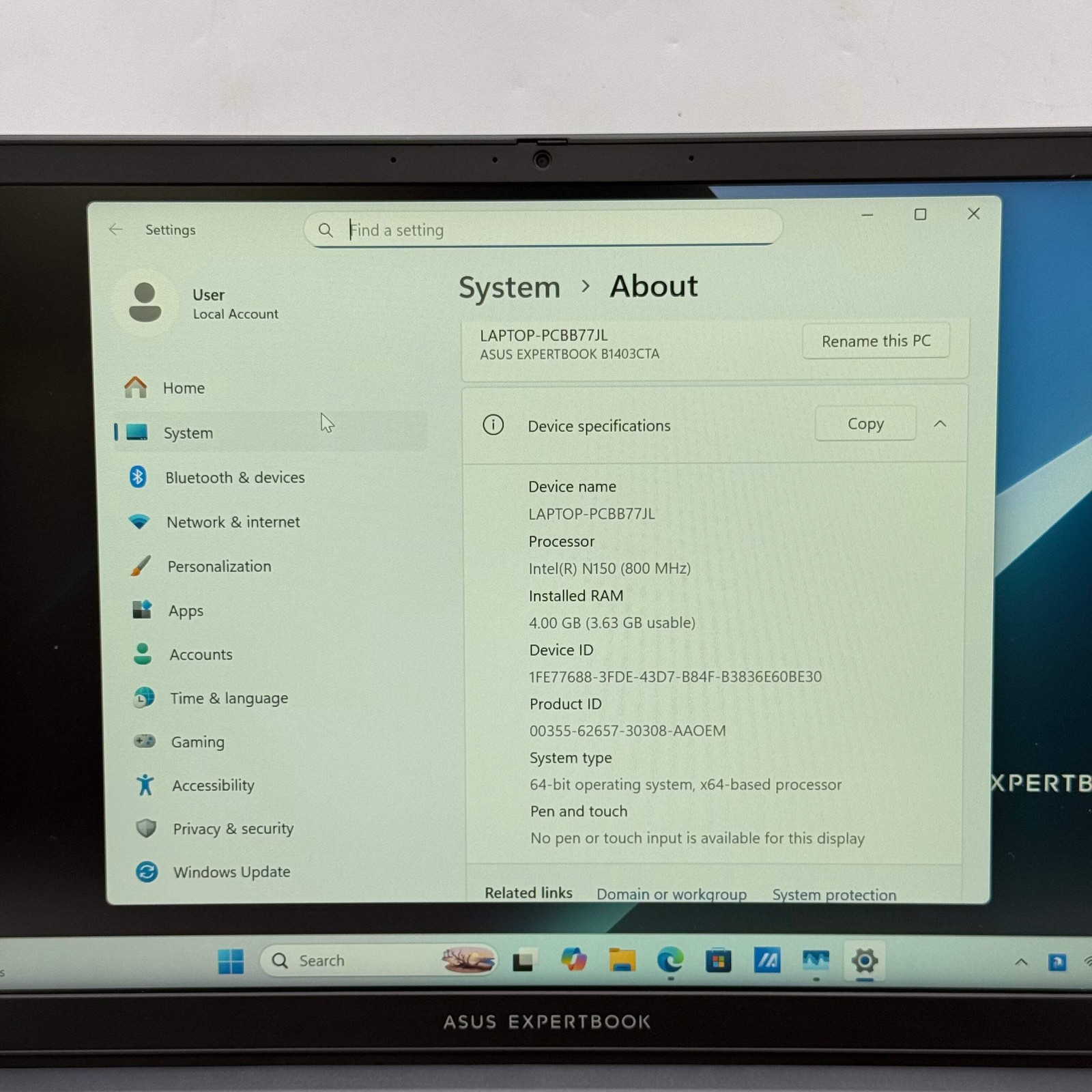 Asus Expertbook B1403CTA 14″ N150 0.8GHz 4GB RAM 128GB SSD