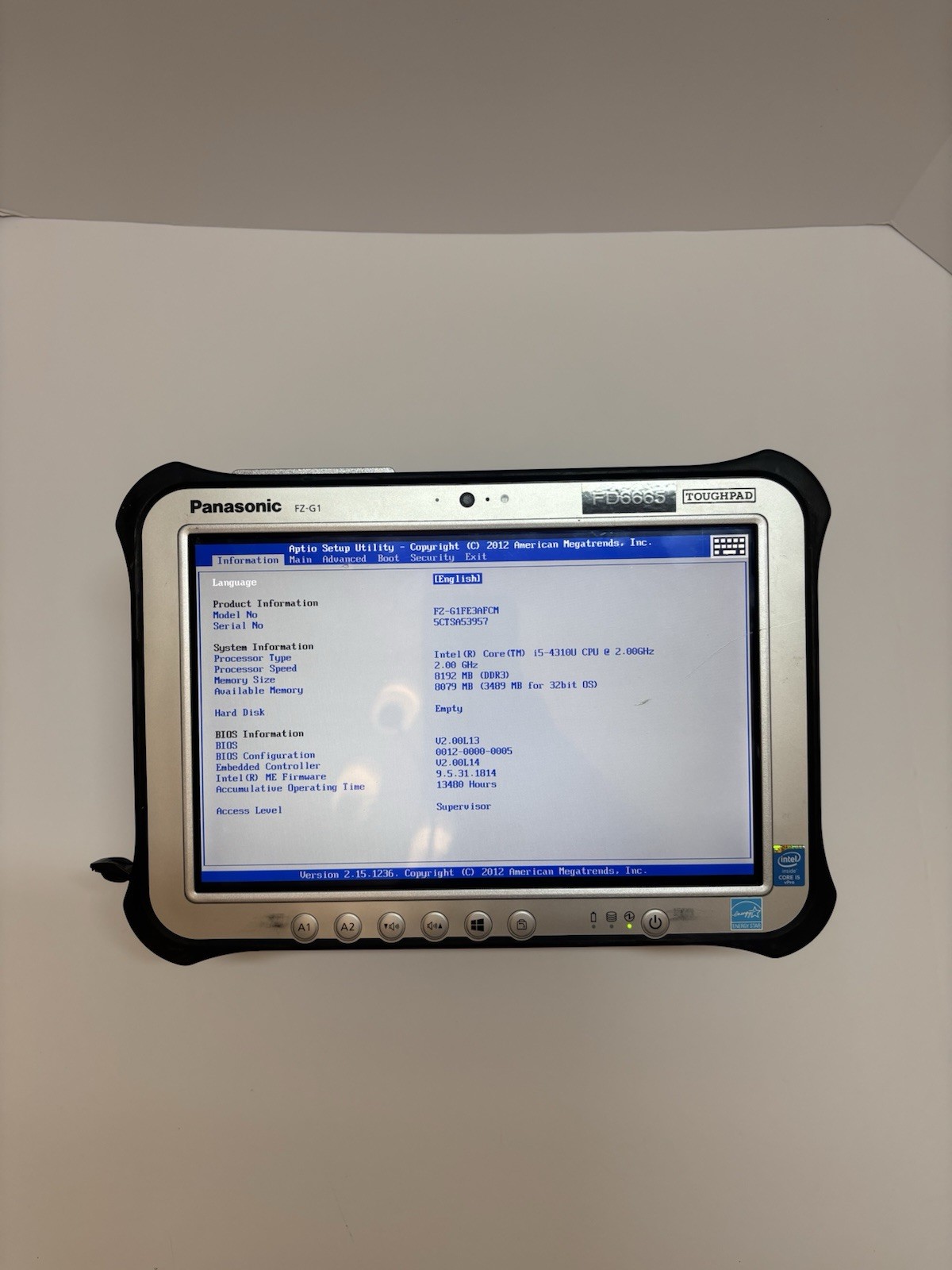 Panasonic FZ-G1 Toughpad i5-3437U 2.40GHz 256GB SSD 8GB NO OS | Excellent cond.