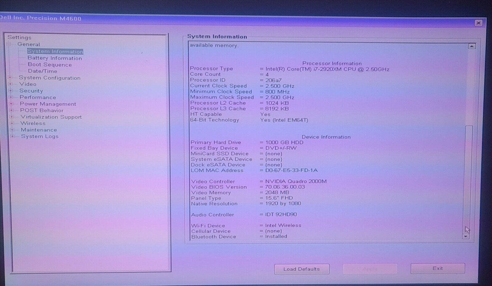 Dell Precision/M4600/15.6″LCD/CPU Quadi7-xtreme/1TB SSD/32GB RAM/2GB V.Card/B.T.